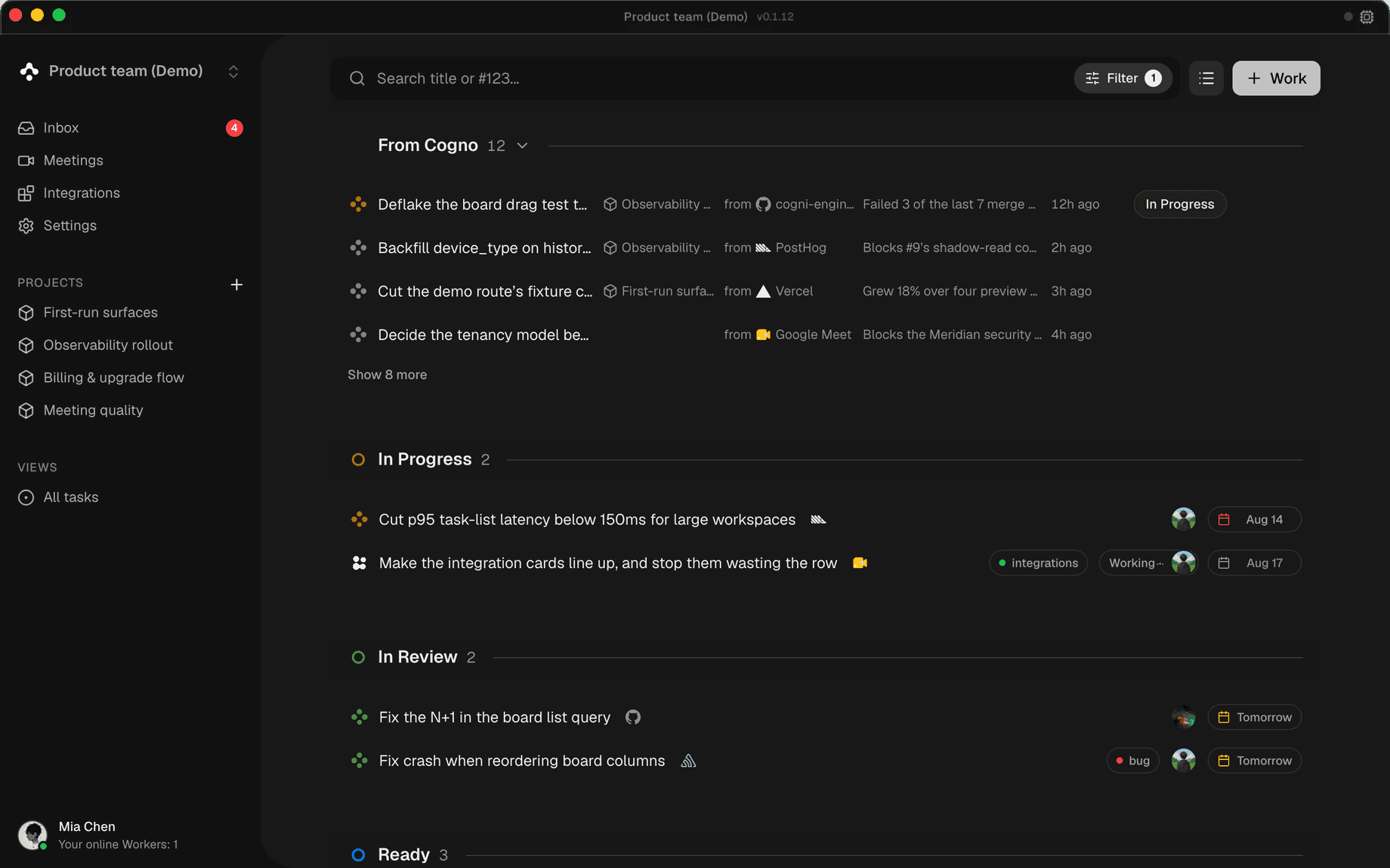 Cogno task management interface