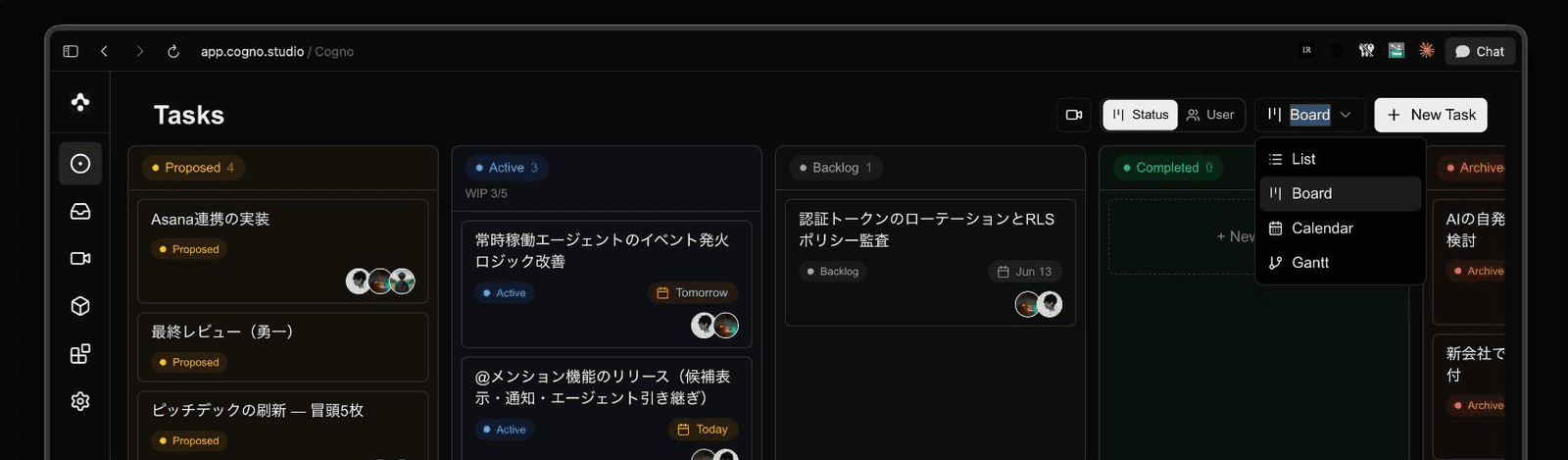 Cogno tasks in Board view
